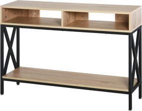 HOMCOM Tölgy-Színezett Előszobai Konzoltábla 2 Rekesszel és Polccal, 120x23.5x75 cm | Aosom