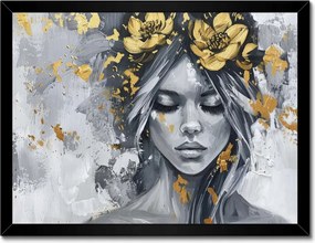 Poszter fekete keretben 40x30 Nő Absztrakt Arany Virág