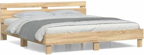 vidaXL sonoma tölgy színű szerelt fa ágykeret fejtámlával 200 x 200 cm