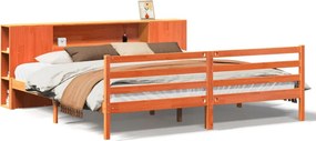 vidaXL barna tömör fenyőfa könyvespolcos ágy matrac nélkül 180 x 200cm