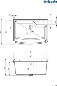 Deante Garden, polipropilén kifolyó 610x445x302 mm B/O, 2" + szifon, 1kamrás, szürke, ZYT_310B