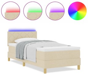 Box Spring ágy matraccal és LED-del Krém 90x200 cm Szövet