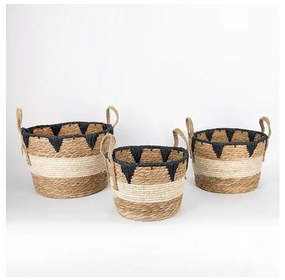 KÉSZLET 3x Szalmakosár bézs/fekete 27x20/30x22/36x28 cm