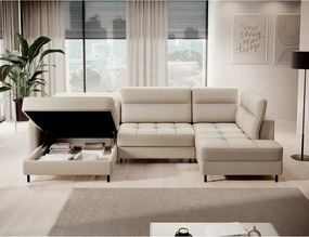 Bézs bársony kinyitható-tárolóhelyes sarokkanapé (jobb oldali-U alakú) Berrto – ELTAP