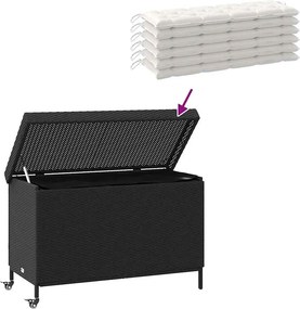 Fekete Polyrattan Kerti Tárolóláda Kerekekkel 110X55X73 Cm