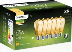 6x Led izzó E27 Edison ST64 6W Amber Filament Dekoratív Borostyán