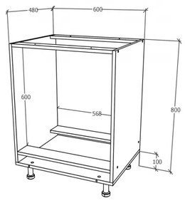 Benita Beépíthető konyhaszekrény Antracit-Fehér 60x50x80 cm