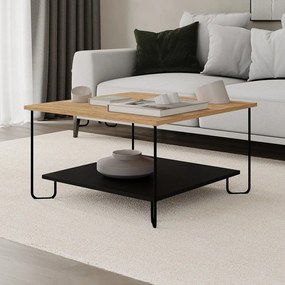 Fekete-natúr színű dohányzóasztal tölgyfa dekoros asztallappal 80x80 cm Tonka – Marckeric