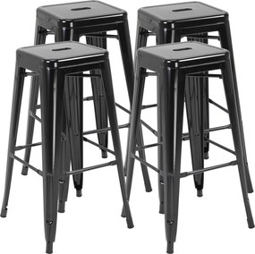 HOMCOM 4 Darabos Műanyag Bárszék Készlet Lábpihentővel, 76 cm Ülőmagasság, Fekete Fém | Aosom