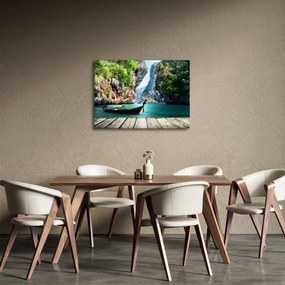 Kép - Víz mediterrán táj csónakkal (70x50 cm)