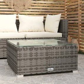 vidaXL szürke polyrattan és üveg kerti dohányzóasztal 60 x 60 x 30 cm