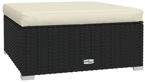 Fekete polyrattan kerti lábtartó párnával 70 x 70 x 30 cm
