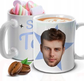 Bögre Fehér 330ml Az Ön fényképe Arcok Ajándék Szuper Apa Név Varázsló