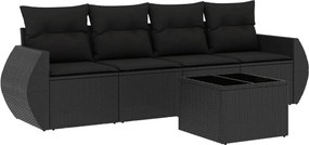 vidaXL 5 részes fekete polyrattan kerti kanapészett párnákkal