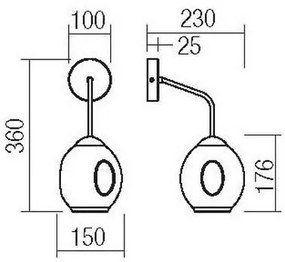 Redo 01-2618 - Fali lámpa PIERCE 1xE27/42W/230V fekete/füstös