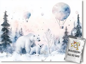 Fotótapéta Flizelina Tél Hó Erdő Fehér Mackó Lufi 150x105 ragasztó