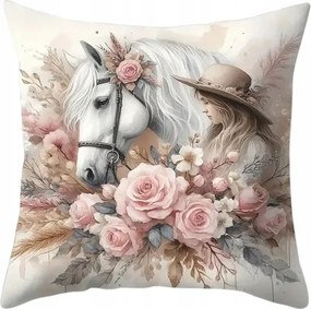 Romantikus Párnahuzat Ló Virágok Párnahuzat Fehér Ló Retro Stílus 45x45