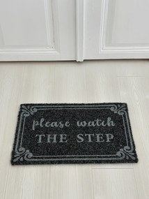 &#039;Please watch the step&#039; antracit szennyfogó szőnyeg 40x70 cm