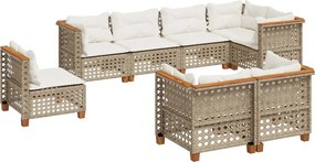 vidaXL 8 részes bézs polyrattan kerti ülőgarnitúra párnával