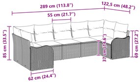 7 darabos kertkanapé szett párnákkal szürke poli rattan, 2 személyes kertkanapé párnákkal szürke poli rattan