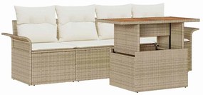vidaXL Kerti Kanapé Szett tárolóval 5 pcs Bézs Poli rattan