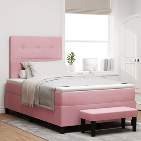 Boxspring Ágy Matrac és Pad Rózsaszín 120x200 cm Bársony
