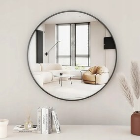 Fali Tükör Lógó Loft Rusztikus Kerek Fekete Fém Keret 60CM