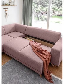 Rózsaszín kinyitható-tárolóhelyes sarokkanapé (bal oldali-L alakú) Classy Sophie – Miuform