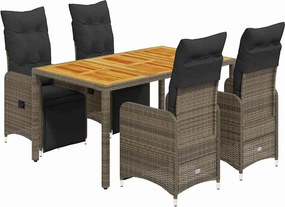 vidaXL 5 részes szürke polyrattan kerti bisztrógarnitúra párnákkal