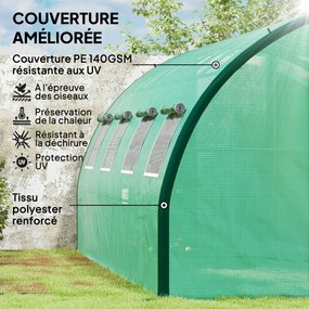 Outsunny Kert Tunneles Üvegház, Tunneles Üvegház 18 m², 8 ablakkal és 2 nyitható ajtóval, PE borítással, megerősített galvanizált vas szerkezet, 6 x 3