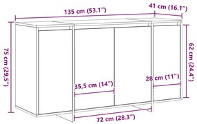 Beton Szürke Oldalszekrény Beton szürke Mérnöki fa 135 x 41 x 75 cm