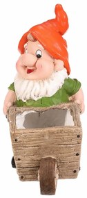 Kerti dekoráció Törpe talicskával, narancssárga,31 x 16 x 33 cm