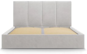 Világosszürke kárpitozott franciaágy tárolóhellyel ágyráccsal 180x200 cm Juniper – Mazzini Beds