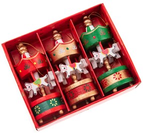 Karusszel fa karácsonyi díszek 8 cm, 3 db-os szett