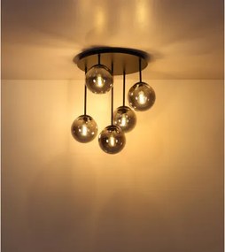 Globo 47441-5S Mennyezeti lámpa, fém matt fekete, füstszínű üveggolyók, ø: 380mm, M: 510mm, 5x E14 LED 25W 230V izzók nélkül