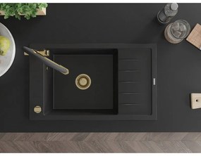 Mexen Elias, 1 kamrás gránit mosogató 795x480x200 mm és Duo mosogató csaptelep, fekete, 6511-77-671701-57-G