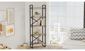 Fekete-natúr színű polcos állvány tölgyfa dekorral 58x175 cm Dusan – Marckeric