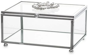 Casablanca design vékony ezüst fémkeretes üvegezett ékszeres doboz csiszolt üvegdísszel 8,5x15x10cm
