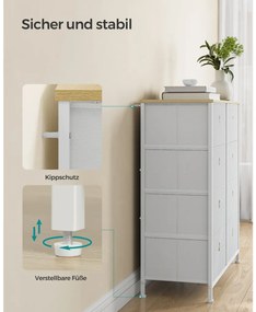 Tároló szekrény 8 szövet fiókkal, ruhás szekrény, fehér, szürke és tölgy 80x30x81cm