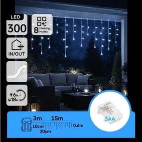 Aigostar - LED kültéri karácsonyi fényfüzér 300xLED/8 funkcióval 3xAA 18x06m IP44 hideg fehér