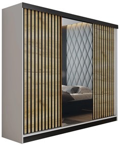 Malani 200 Tolóajtós Szekrény 200cm, Fehér-Arany Tölgy