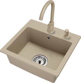 Gránit mosogató szifonnal, bézs, 44,2x41,5, DONYK