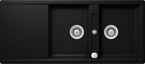 Schock Mono D-200 konyhai mosogatótálca Cristadur Puro 1160 x 510 mm lefolyó távműködtetővel, gránit, megfordítható, hagyományos beépítés, intenzív fekete