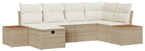 vidaXL Kerti Kanapé Szett párnával 6 pcs Bézs Poli rattan