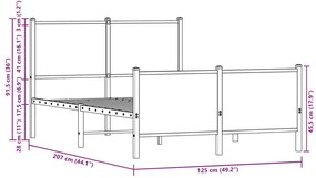 füstös tölgy színű fém ágykeret matrac nélkül 120 x 200 cm