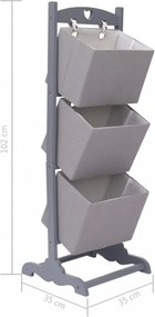 3 szintes sötétszürke fa kosárállvány 35 x 35 x 102 cm