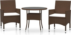 vidaXL 3 részes barna polyrattan és edzett üveg kerti bisztrószett