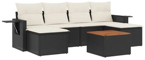 7 részes fekete polyrattan kerti ülőgarnitúra párnával