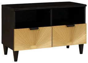TV szekrény Fekete és Arany 70 x 33 x 46 cm tömör mangófa