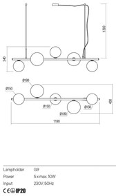Redo 01-2779 - Csillár rúdon ROY 5xG9/10W/230V